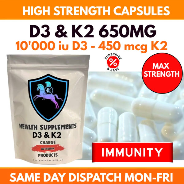 Vitamin D3 & K2 Capsules| High Strength 10'000iu D3 & K2 450mcg Supplement