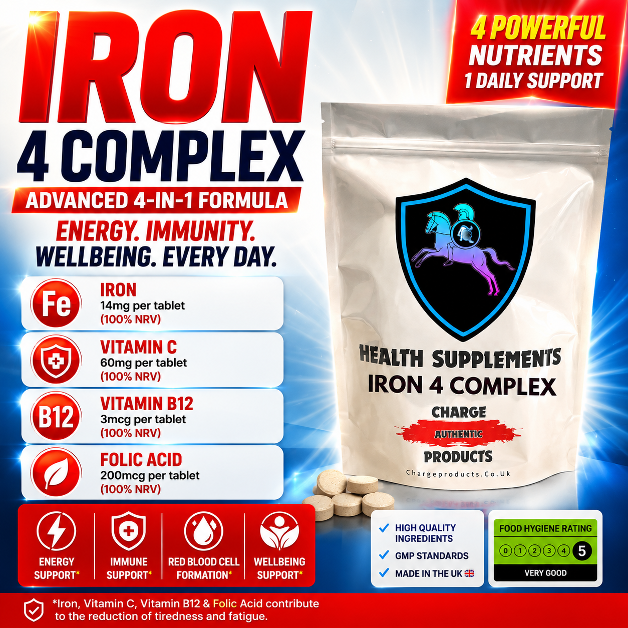 Iron Tablets UK | 14mg Iron 100% NRV + Vitamin C B12 Folic – Charge ...
