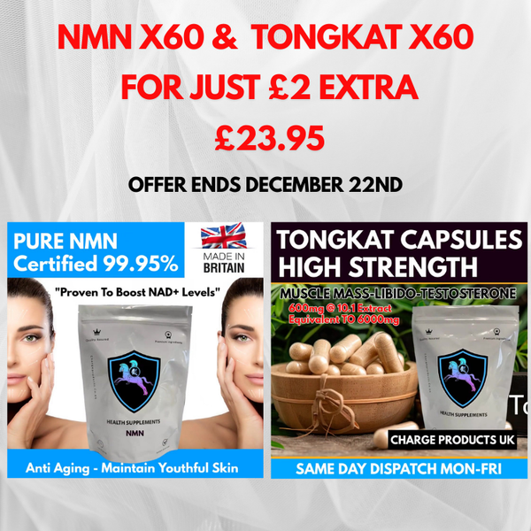 NMN 500mg Capsules x60 + Tongkat Ali x60 600mg Capsules for just Extra £2 Special Offer